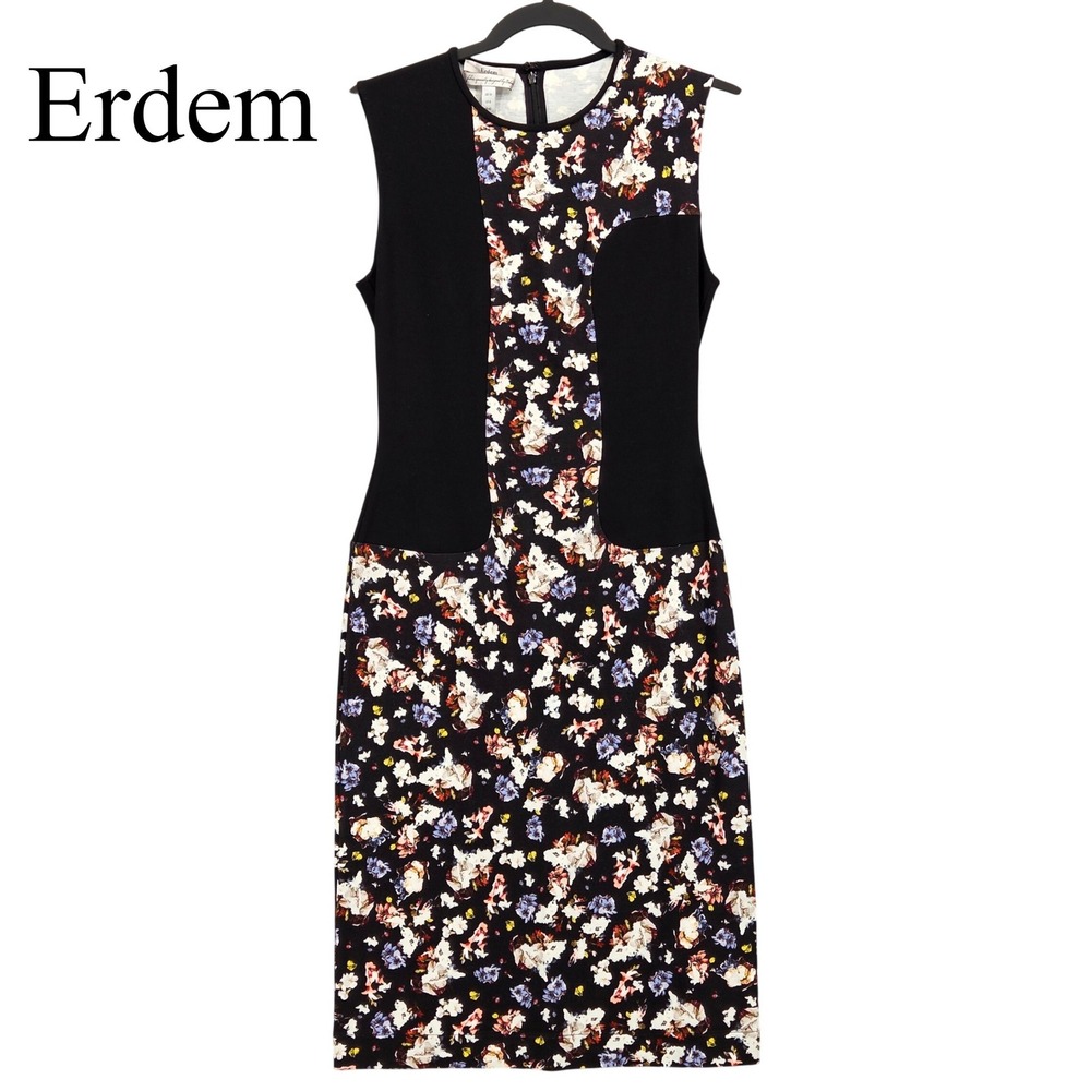 Erdem Women 6 Nell Floral Coloblock Dress Black Sleevelessโ Bodycon Midi Royal